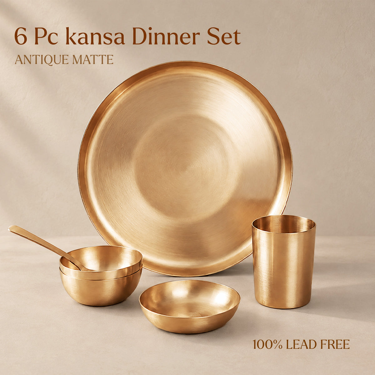6-Piece Kansa Ayurvedic Thali 11.5" (कांसे का डिनर सेट)