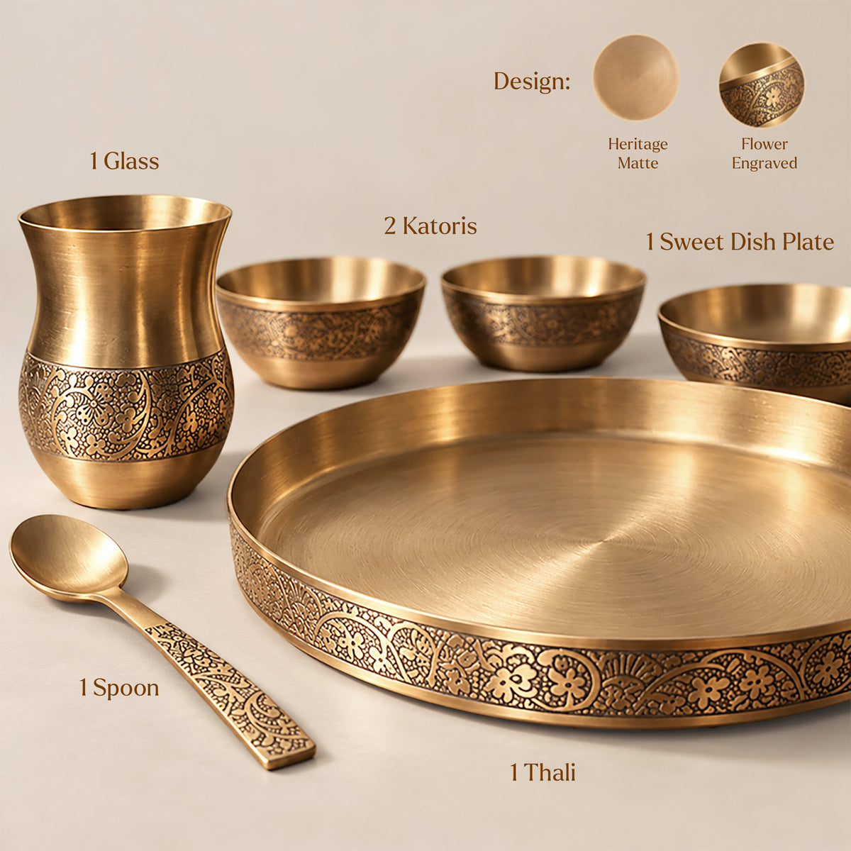 6-Piece Kansa Ayurvedic Thali 11.5" (कांसे का डिनर सेट)
