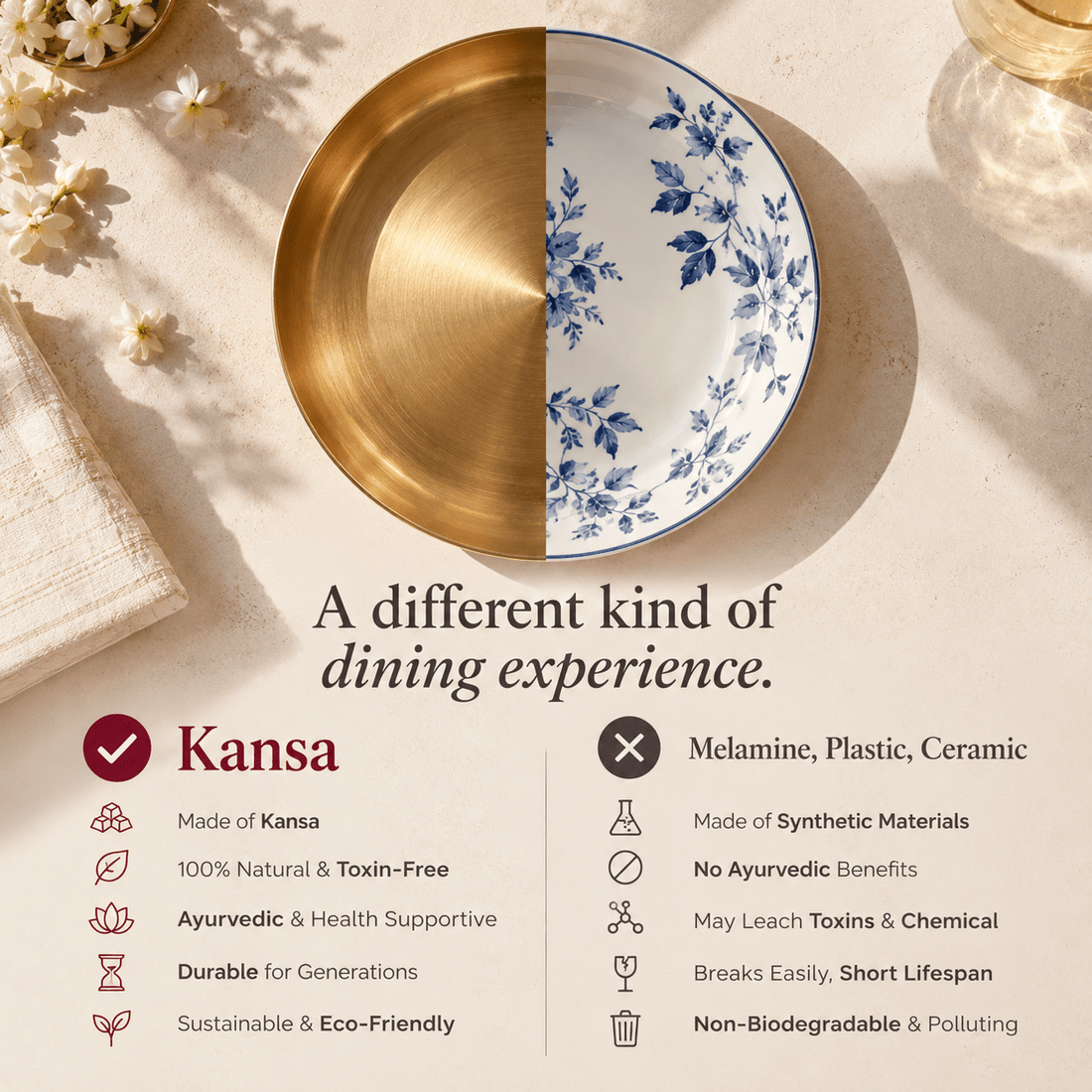 6-Piece Kansa Dinner Set · Thali Size - 10.5" · 100% Lead-Free (कांसे का डिनर सेट) - Moksae6-Piece Kansa Dinner Set · Thali Size - 10.5" · 100% Lead-Free (कांसे का डिनर सेट)