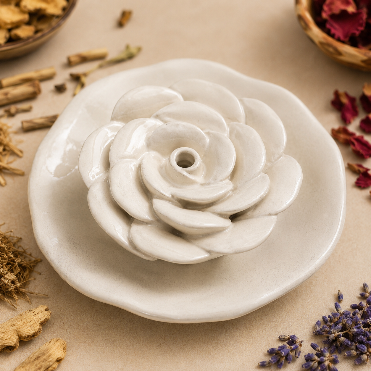 Ceramic Rose Incense Holder – Handcrafted in Khurja