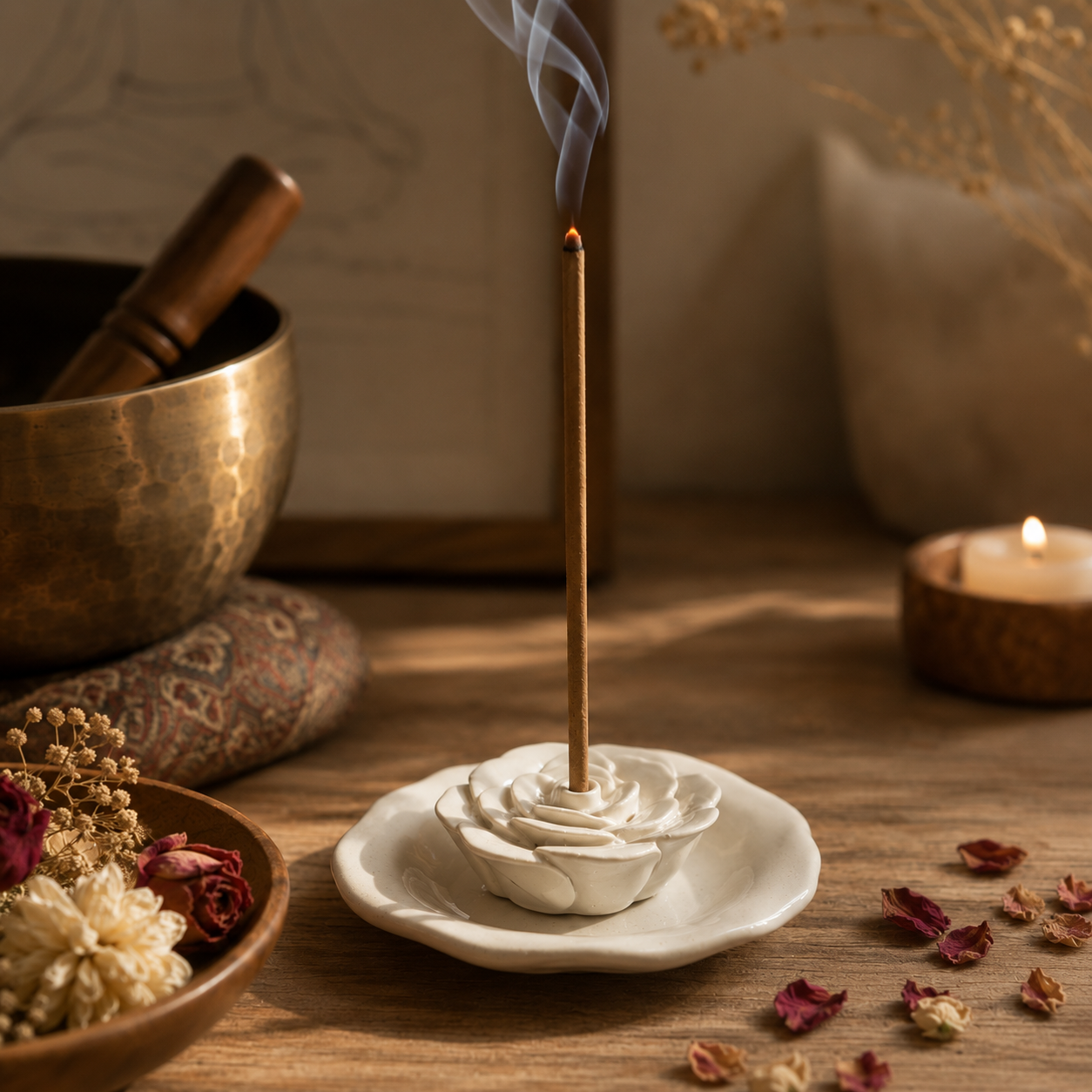 Ceramic Rose Incense Holder – Handcrafted in Khurja