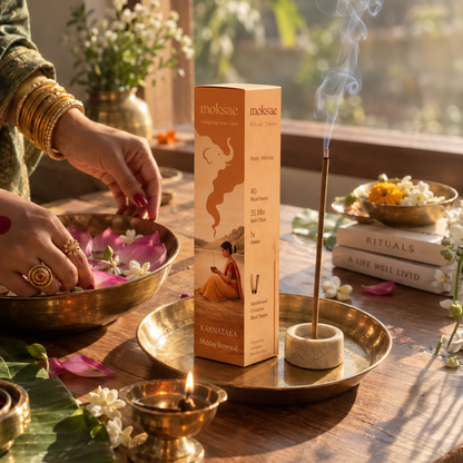 Moksae Festive Calm Diwali Gift Box (3 Daily Incense Packs + 1 Sacred Havan Cup Set)