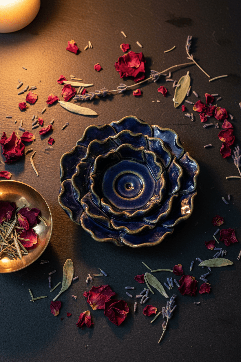 Ceramic Lotus Incense Holder — Cobalt Blue - MoksaeCeramic Lotus Incense Holder — Cobalt Blue