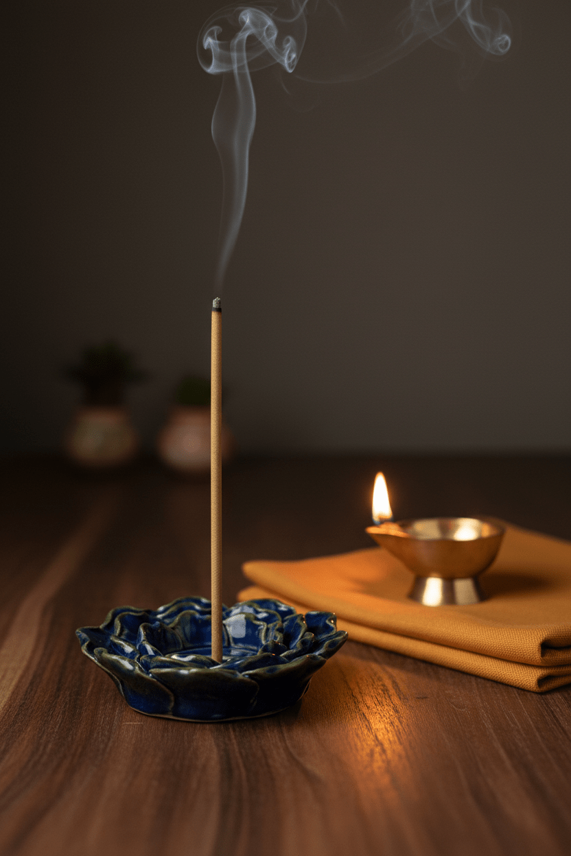 Ceramic Lotus Incense Holder — Cobalt Blue - MoksaeCeramic Lotus Incense Holder — Cobalt Blue