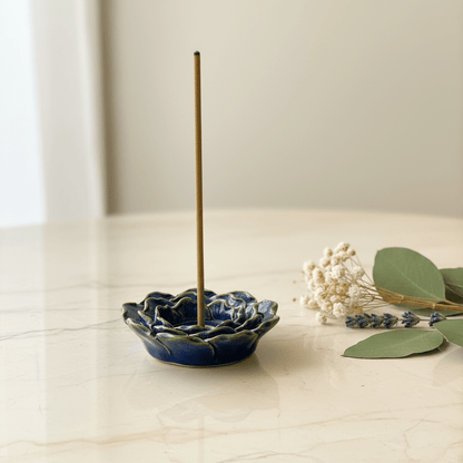 Ceramic Lotus Incense Holder — Cobalt Blue - MoksaeCeramic Lotus Incense Holder — Cobalt Blue