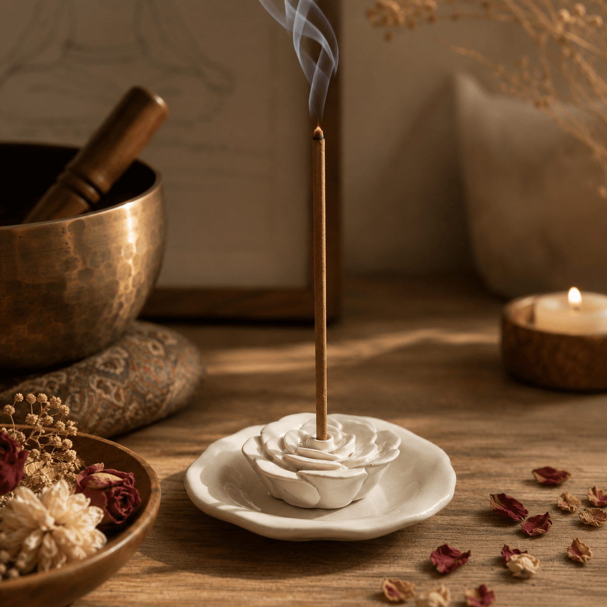 Ceramic Rose Incense Holder – Handcrafted in Khurja - MoksaeCeramic Rose Incense Holder – Handcrafted in Khurja