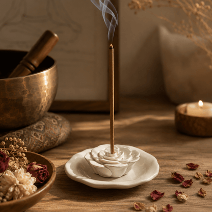 Ceramic Rose Incense Holder – Handcrafted in Khurja - MoksaeCeramic Rose Incense Holder – Handcrafted in Khurja