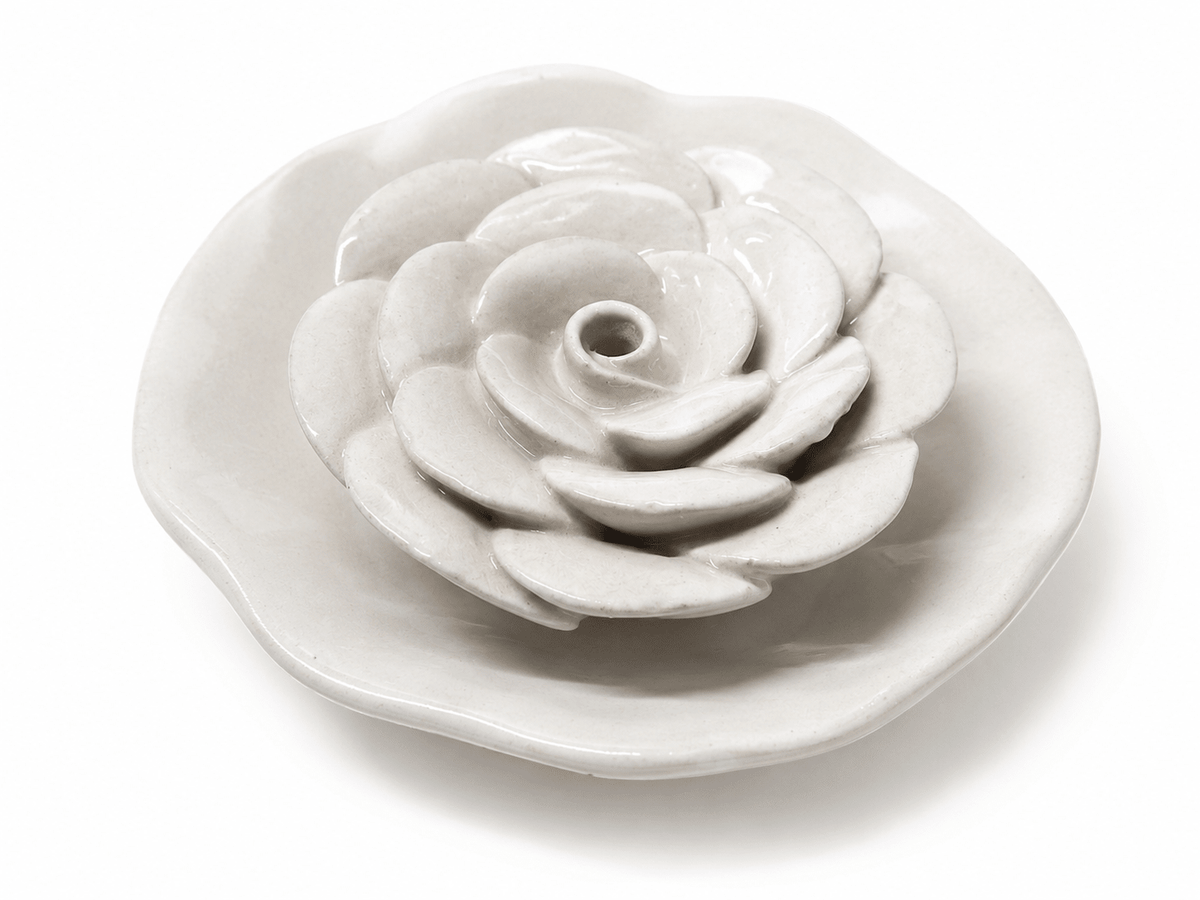 Ceramic Rose Incense Holder – Handcrafted in Khurja - MoksaeCeramic Rose Incense Holder – Handcrafted in Khurja
