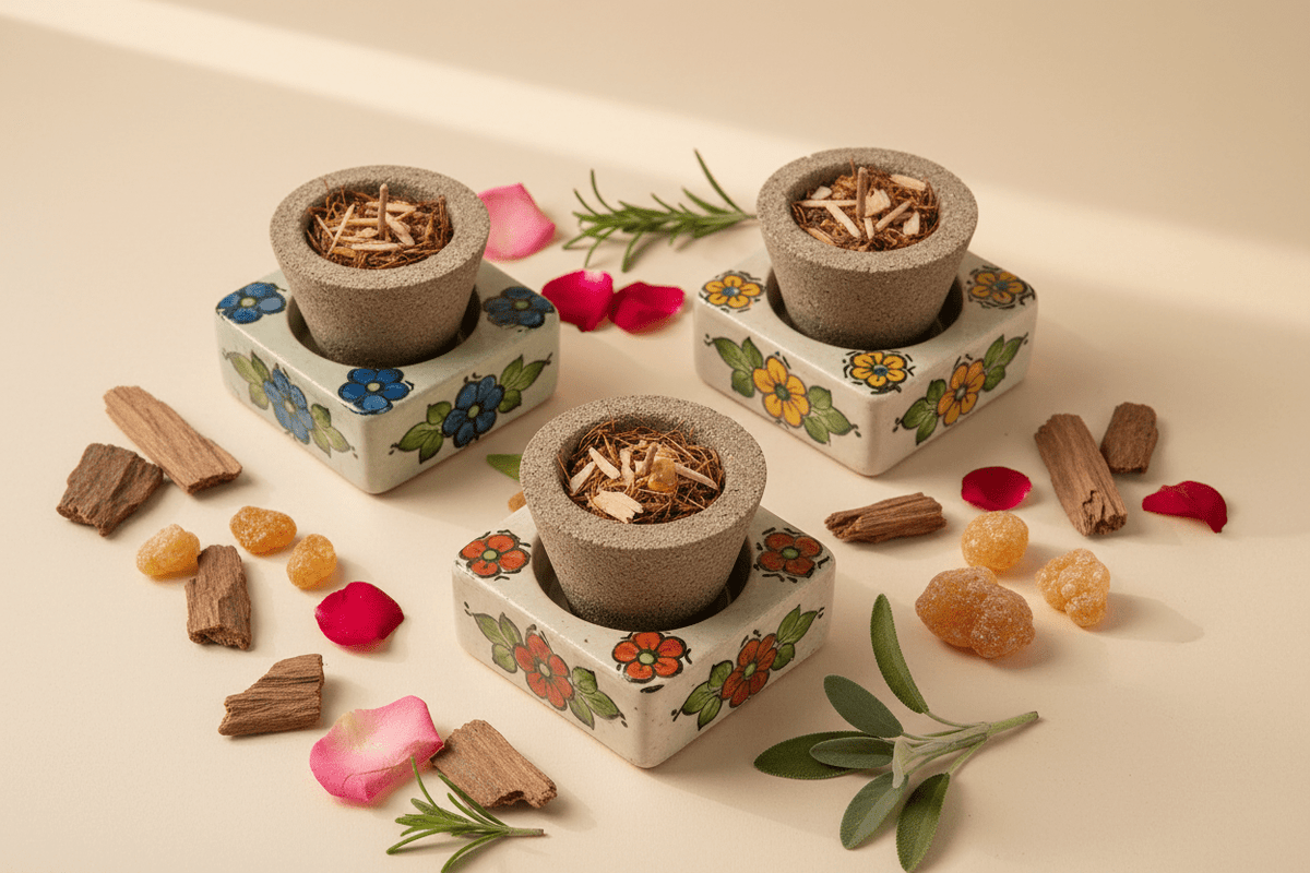 Hand-Painted Ceramic Havan Cup Stand — Floral Collection - MoksaeHand-Painted Ceramic Havan Cup Stand — Floral Collection