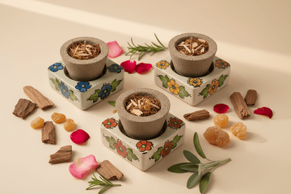 Hand-Painted Ceramic Havan Cup Stand — Floral Collection - MoksaeHand-Painted Ceramic Havan Cup Stand — Floral Collection