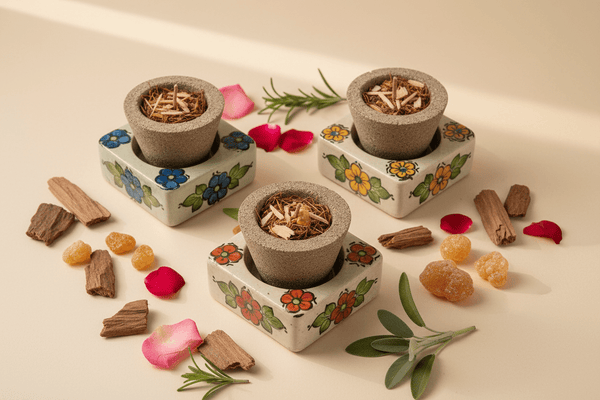 Hand-Painted Ceramic Havan Cup Stand — Floral Collection