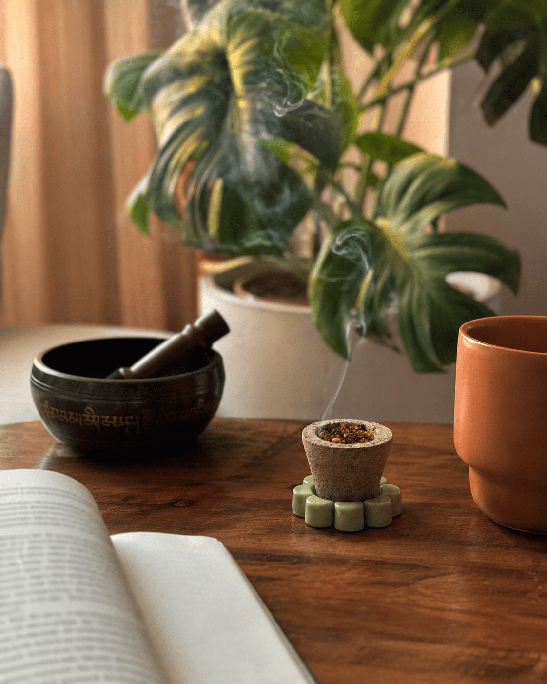 Havan Cup Stand – Ceramic Flower Base - MoksaeHavan Cup Stand – Ceramic Flower Base