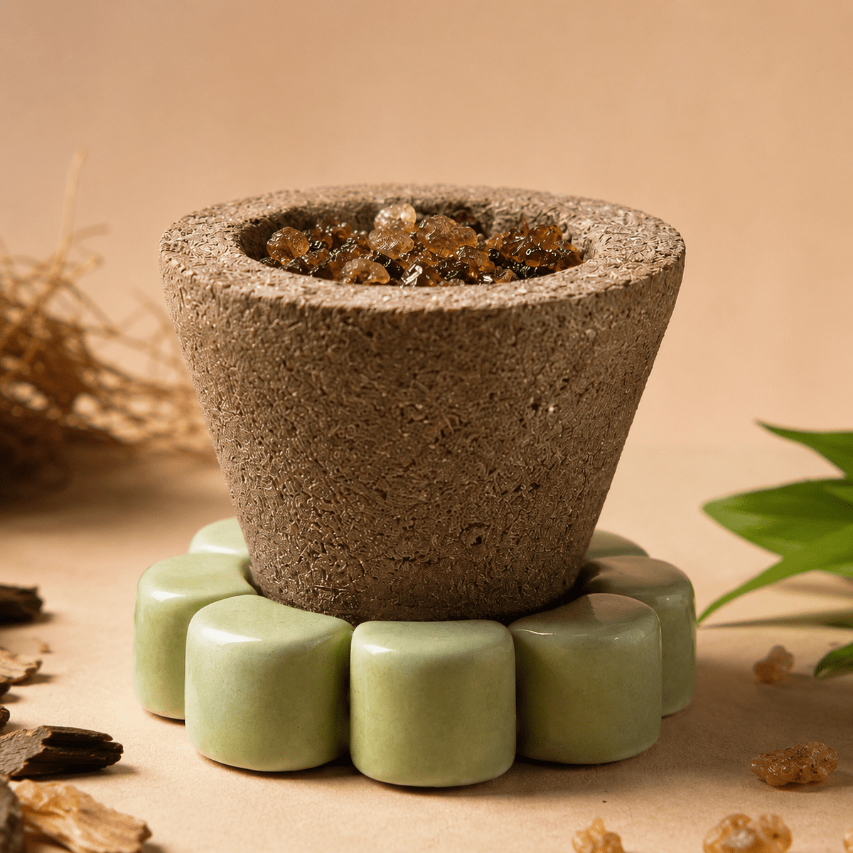 Havan Cup Stand – Ceramic Flower Base - MoksaeHavan Cup Stand – Ceramic Flower Base