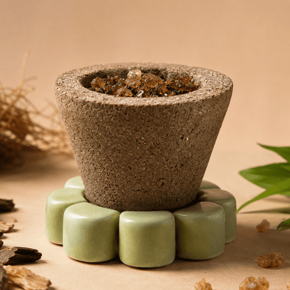 Havan Cup Stand – Ceramic Flower Base - MoksaeHavan Cup Stand – Ceramic Flower Base