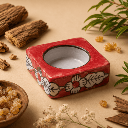 Havan Cup Stand – Red Floral Ceramic Base - MoksaeHavan Cup Stand – Red Floral Ceramic Base