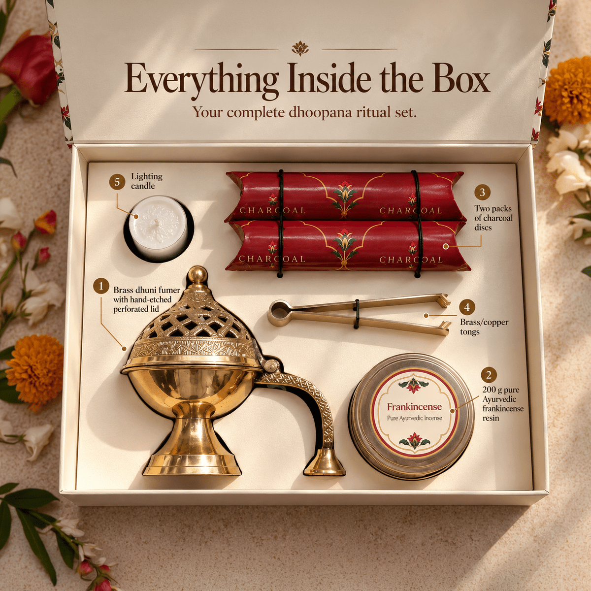 Moksae Sthira Pure Brass Dhuni Fumer & Frankincense Resin Gift Set - MoksaeMoksae Sthira Pure Brass Dhuni Fumer & Frankincense Resin Gift Set