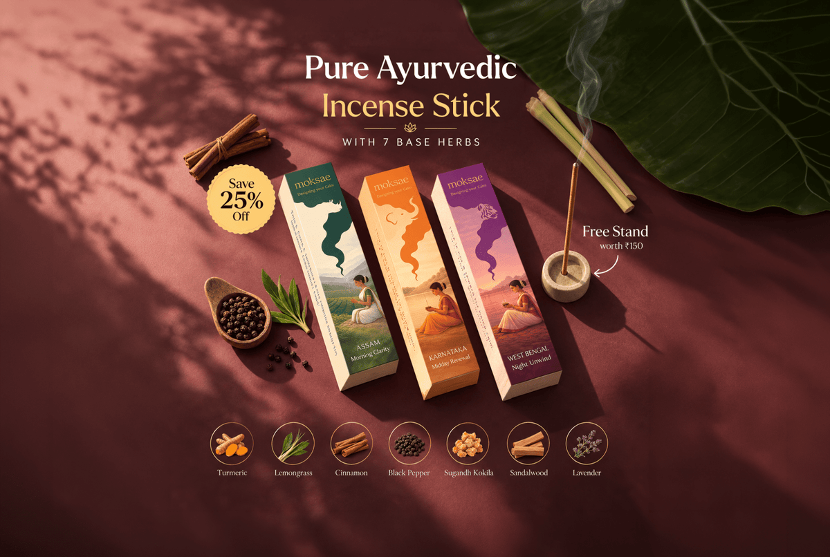 Sandalwood, Lemongrass & Patchouli Bambooless Incense | The Full Day Set - MoksaeSandalwood, Lemongrass & Patchouli Bambooless Incense | The Full Day Set